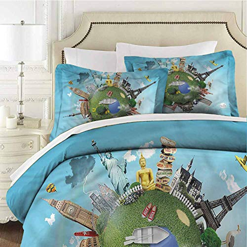 Mannwarehouse Weltbezug-SetHistorische Sehenswürdigkeiten, Reisen, hochwertig, weich, luxuriös, 3-teiliges Bettlaken-Set, weich, bequem, atmungsaktiv, Queensize-Bett 228,6 x 228,6 cm