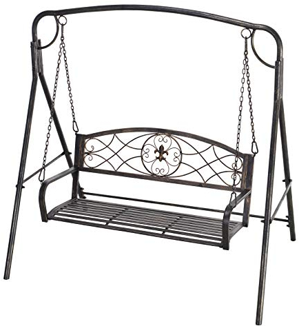 Outsunny Gartenschaukel für 2 Personen, Hollywoodschaukel, Schaukelbank, Metall, Schwarz mit Goldtönen, 167 x 123 x 175 cm