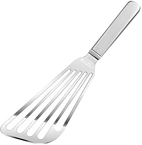 KSENDALO Thin Fish Spatula Stainless Steel -Flexible Slotted Egg Flipper with Angled Blade & Comfortable Hollow Grip, Metal Turner for Fish Egg Omelettes Pancakes, All Cookware, Dishwasher Safe