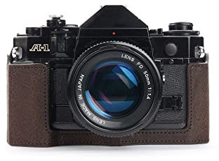 Handmade Genuine Real Leather Half Camera Case Bag Cover for Canon AE-1 AE-1P A-1 (With Handle) Coffee color