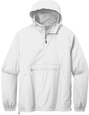 SPORT-TEK Unisex Packable Anorak | Hooded Lightweight Rain Jacket for Men & Women, Windbreaker Jacket with Front Pouch