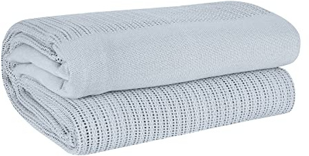 EHC Lightweight Hand Woven Adult Cellular Cotton Blanket,Double 230 x 230cm, Light Grey