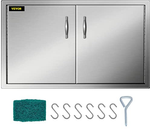 VEVOR Porte da Cucina da Esterno da 34,5x19 Pollici, BBQ Island Door con 2 Porte, Porta in Acciaio Inox Doppia, Le Porte della Cucina per Barbecue alle Condizioni Meteorologiche