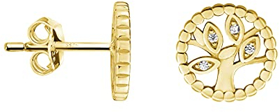 SOFIA MILANI - Orecchini da Donna in Argento 925 - Placcati in Oro e con Pietra Zircone - Orecchini a Perno ad Albero della Vita - 20979