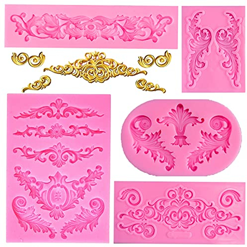 Rainmae 5 Stück Fondant Silikonform Backform Barockstil Silikonformen 3D Backform Kuchen Dekorieren für Fudge, Kuchen, Schokolade,Dessertdekoration