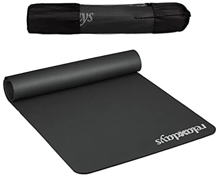 Relaxdays XL Yogamatte, 1 cm dick, für Pilates, Fitness, gelenkschonend, mit Tasche, Gurt, Gymnastikmatte 190x100, grau
