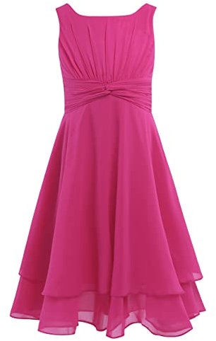 Alvivi Vestido Elegante de Fiesta para Niña sin Manga Vestido Corto de Gasa Plisada Sólido Vestido Informal de Verano para Boda Cumpleaños Vacaciones 3-16 Años Fucsia 10 años