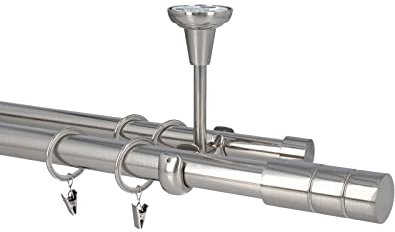 HDTL Gardinenstange Vorhangstange 25/19mm 2-läufig Deckenmontage Edelstahl Optik 200 cm Gaja
