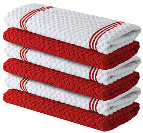 Infinitee Xclusives Premium Tea Towels | Pack of 6 | 100% Cotton |38 x 64 cm| Ultra Soft & Highly Absorbent Terry Dish Towels for Kitchen, Bar & Daily Household Cleaning Use |Passionate Red|