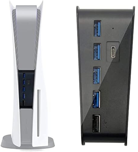 LinaLife PS5 USB HUB 5 Port USB Hub for PS5 PS5 USB Extension Hub with 4 Port & 1 Type-C Port, USB Hub Plug & Play USB Extender for Sony Playstation 5 Gaming Console