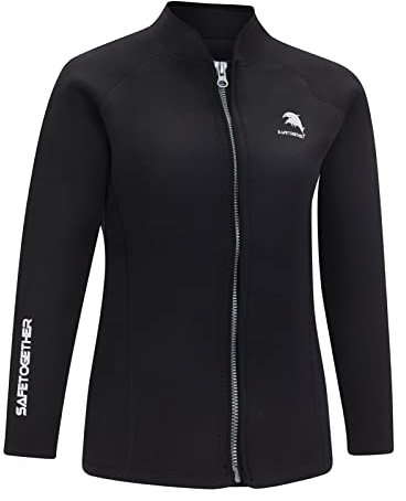 Neoprenanzug für Damen, 2 mm, Surfanzug, Oberteil, Jacke, lange Ärmel, Reißverschluss vorne, Schwimmen, Surfen, Anzüge, Oberteile für Taucherjacke (M, Schwarz)
