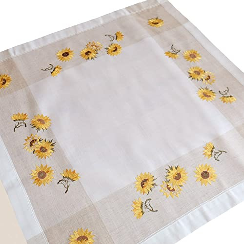 matches21 HOME & HOBBY Tischdecke FIBONA 85 x 85 cm Stickerei mit Sonnenblumen quadratische Mitteldecke Polyester