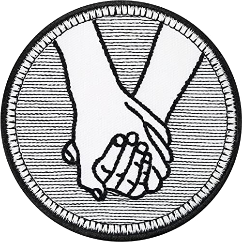 Aufnäher Hand in Hand Hochzeits Bügelbild bestickt Aufbügler Gemeinsam stark - Pärchen Geschenk Händchen halten Emblem zum annähen/aufbügeln - 75x75mm