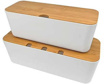 Verve Jelly 2 Pcs Cord Wire Organiser Box Rectangular Cable Storage Box with Lid for Hiding Messy Cables Wire Management, White, S+L