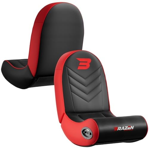 BraZen Predator Kids Gaming Chair for Kids Small Gaming Seat Video Rocker Seat with Two Audio Sound Speakers Junior Folding Rocker Gamer Video Games Chairs All Games Consoles - Black Red