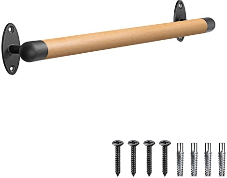 SELEWARE 26 Inch Wood Handrail Indoor Stairs Handrail Wall Mount Handrail w/Sturdy Metal Barckets, Barrier-Free Staircase Grab Bar for Elderly, 1.3 Inch Round