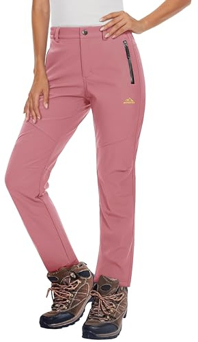 MAGCOMSEN Women's Hiking Pants Waterproof Insulated Snow Ski Pants Fleece Lined Winter Outdoor Hunting Grey Pink M