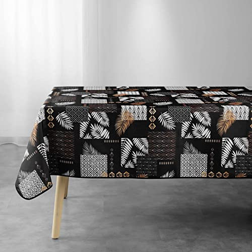 douceur d'intérieur, Nappe Rectangle (150 x 240 cm) Olenna Noir, Polyester Imprimé