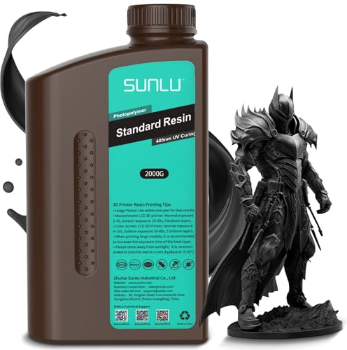SUNLU 3D Drucker Resin 2KG, 405nm UV Härtendes Harz, Standard Photopolymer 3D Druck Resin für 4K/8K LCD/DLP/SLA Resin Drucker, Hohe Präzision, Niedrige Schrumpfung, Schwarz 2000g