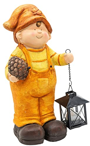 Wichtelstube-Kollektion XL 35cm hoch Ludwig stehende Aussenfigur mit Laterne für den Frühherbst Gartendeko für den Herbst deko Figur Garten MGO mit Laterne für Teelicht wetterfest
