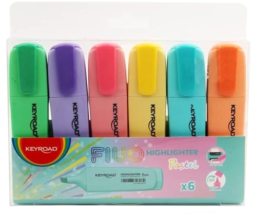KEYROAD Textmarker „FLUO“ / Pastellfarben / 6 Stück pro Packung/Für Büro, Schule und Zuhause/Für Schüler, Studenten und Angestellte