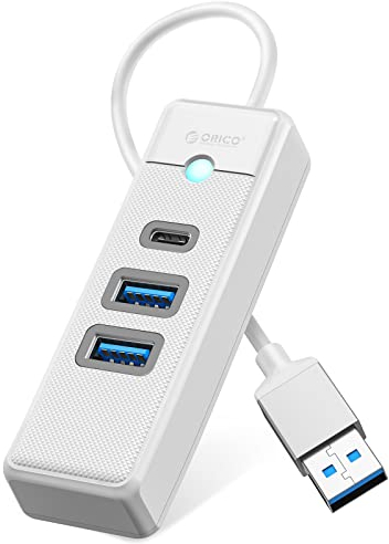 Orico Hub USB 3.0 Con 3 Puertos (2 USB A, 1 USB C), Adaptador Portátil, Cable 0,15m, Transferencia Rápida 5Gbps, Compatible Con Mac OS 10.x y Superior, Linux, Android, Blanco
