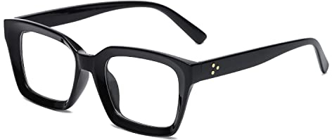 YUELUQU Rechteckige große Rahmen Brille Damen Fake brille Brillenfassungen UV400 Schutz Brille Ohne Stärke (Schwarz)