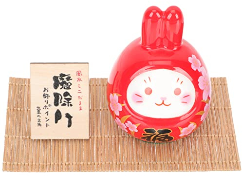 ABOOFAN Japanische Glückskatze Porzellan Hase Japanische Glücksbringer Keramik Kaninchen Figur Statue Tierfigur Dekofigur Tischdeko für Neujahr Geburtstag Ostern Balkon Deko Rot