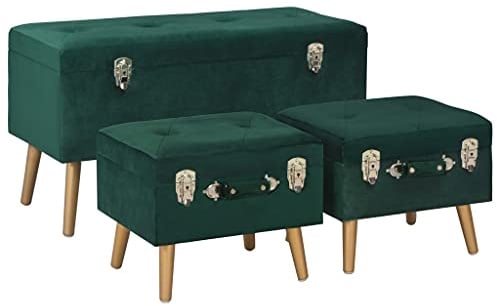 lvssiao Schuhbank mit Sitz, Sitzsack, Aufbewahrung, Bank, Aufbewahrungshocker, 3 Stück, grüner Samt, Bank, für Schlafzimmer, Wohnzimmer, Sofas