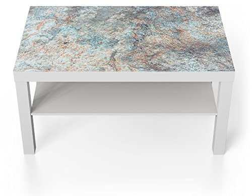 DEQORI Glastisch | weiß groß 90x50 cm | Motiv Verfärbter Stein | ausgefallener Beistelltisch aus Glas | Hochglanz Couchtisch fürs Wohnzimmer | moderner Couch Tisch mit Design