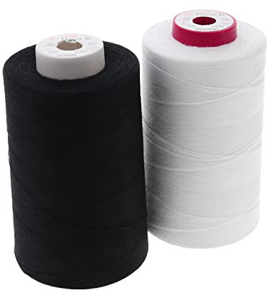 SEWFIL Dacor 120 - Confezione da 2 bobine di filo da cucito in poliestere (2 coni x 5.000 metri) - 00BR Bianco e 0300 nero