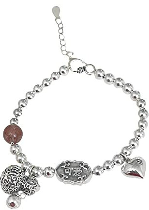 YUUKI Bracelet Argent Femme,Bracelet Vintage en Argent Sterling 925 pour Femmes Bracelet Coeur Gourde avec Chaîne en Argent Réglable Bijoux Porte-Bonheur pour Femmes