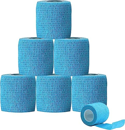 6 Rollen Verband Selbsthaftend, Elastischer Fixierbinde Selbsthaftend 5cm x 4,5m, Selbsthaftende Bandage für Erste Hilfe, Sportverletzungen, Wundverband, Knöchelverstauchungen am Handgelenk (Blau)
