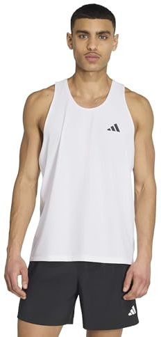 adidas Men's Own The Run Tank Top Shirt, White/Opulent Garden, Small, White/Opulent Garden, S