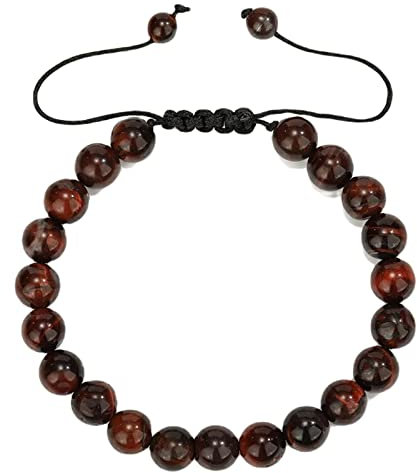 Stfery Armreif Damen Modeschmuck, Freundschaftsarmband Perlen Tigerauge Dunkelrot Elegantes Perlenpaar 17.7cm Kristall Armband Chakra