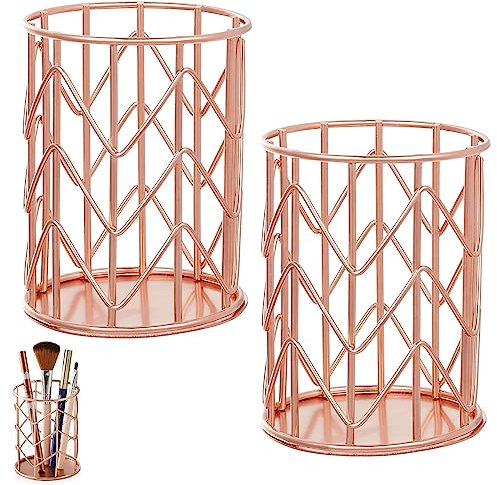 Rairsky 2 Stücke Stiftehalter Rosegold, Eisenkunst Schreibgerätehalter Mode Metall Durchbrochen Schreibgerätehalter, Multifunktionaler Stiftehalter Schreibtisch Rosegold für Büro Haushalt Schule