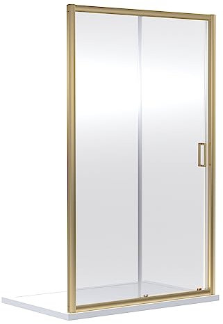 nuie SQSL14BB Rene Modern Bathroom 1850mm 6mm Toughened Safety Glass Shower Enclosure Single Sliding Door, 1400mm, Brushed Brass