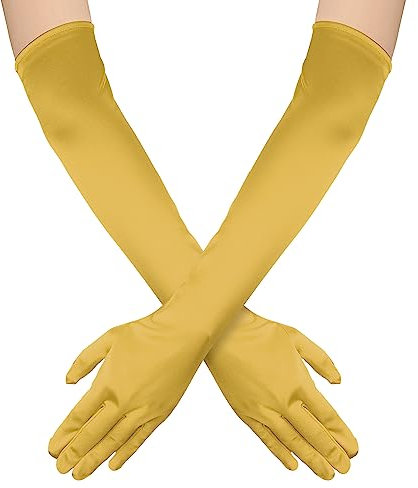 NQEUEPN Lange Damenhandschuhe, 52cm Lange Ellbogen Satinhandschuhe Opernhandschuhe Dehnbare 1920er Handschuhe Handpflege Feuchtigkeitshandschuhe für Frauen Mädchen Abendparty Tanz(Gold)