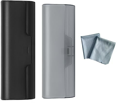 DULSPUE Custodia Rigida in Vetro - 2 PCS Custodia per Occhiali in plastica,Custodia per Occhiali con Montatura smerigliata con Panno per la Pulizia degli Occhiali