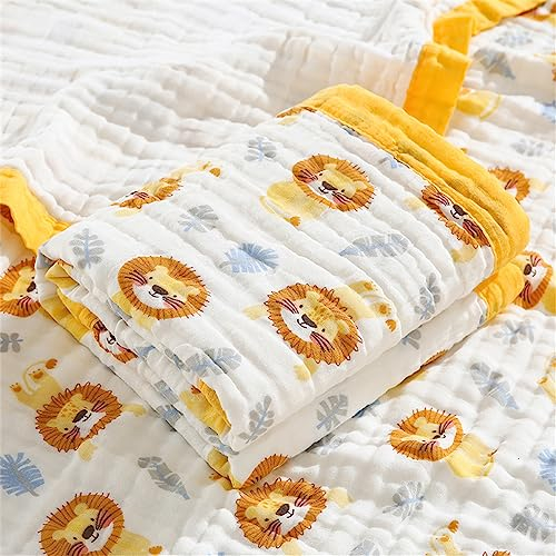Chickwin Musselin Babydecke Sommer Kuscheldecke aus Weich Bequem 6-Lagig Mulltücher Baumwolle, Als Badetuch, Pucktuch, Stilltuch, Krabbeldecke und Kinderwagendecke (Löwe,115x150cm)