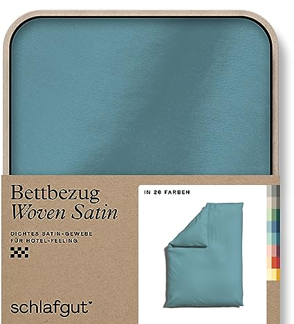 schlafgut Woven Satin Bettwäsche 135x200cm Bettdecke Bezug einzeln, Petrol Mid Uni in Hotelqualität mit 100% Baumwolle