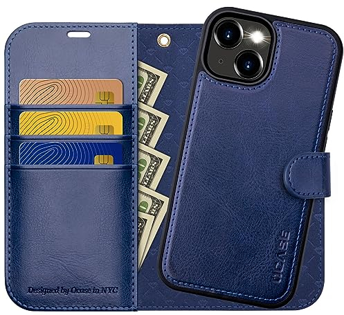 OCASE for iPhone 15 Detachable Case, Magnetic Removable 2 in 1 Flip PU Leather Wallet Case with[Kickstand][RFID Blocking][Card Holder] Shockproof Phone Cover,Blue