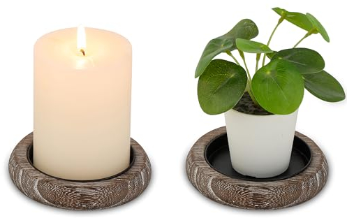 Inweder Portavelas de Madera: Juego de 2 Marrón Portavelas de Columna Plato para Velas Candeleros de Mesa Vintage Porta Velas Rústico Pequeño para Boda Navidad Evento Decoración del hogar
