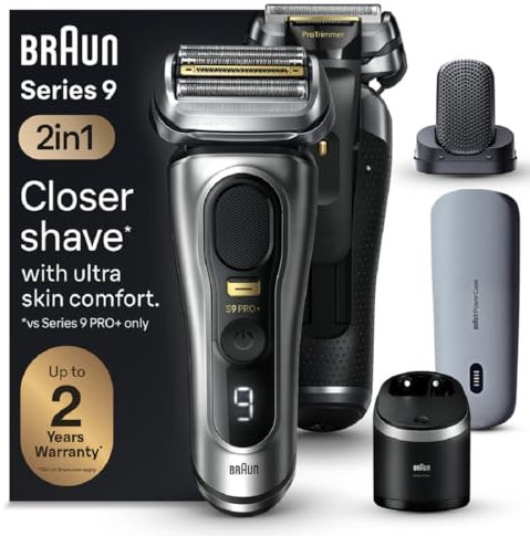 Braun Serie 9 PRO+ Elektrorasierer, 5 Pro Rasierelemente und ProComfort Kopf für ultimate Nähe und Hautkomfort, PowerCase für mobile Aufladung, Nass- & Trockenrasierer