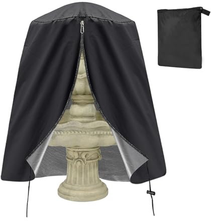 Apipi Brunnenabdeckung, 101,6 cm D x 127 cm H, wetterfest, Gartenbrunnenstatue Schutzhülle mit Reißverschluss und Kordelzug, 420D Oxford-Tuch für Winter, Outdoor, Terrasse, Garten