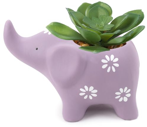 HVEST Elefantenförmiger Übertopf, niedlicher lila Tierelefant, Sukkulenten, Kaktus, Blumentöpfe für Familie, Freunde, lustige Mini-Elefanten-Keramik-Pflanzgefäße für den Innenbereich, Zuhause, Büro,