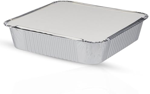 CHEF ROYALE 25x Takeaway Containers with Lids - 9 x 9, 1.5 inches Deep Foil Food Storage Containers - Disposable Foil Trays Containers - Ideal for Baking, Cooking Meal Prep Re-usable (25)