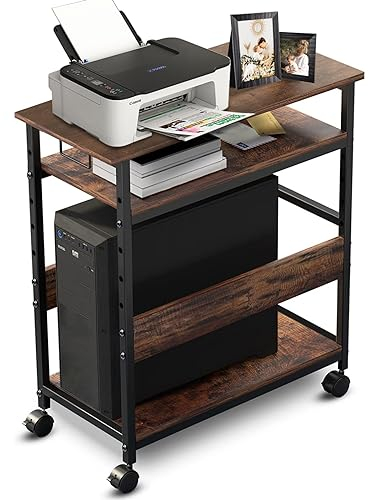 FinityPro 3 Tier Computer Tower Stand, 23.6 L x 11.8 W x 27.6 H, Industrial Height Adjustable PC Tower Stand, Under Desk CPU Holder for Office Home, Mobile Printer Stands with Lockable Caster Wheel