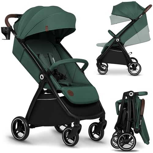 LIONELO INGRID Kinderwagen bis 22 kg von 6 Monaten bis 4 Jahren Große 360° schwenkbare Räder Volle Federung Einhändig zusammenklappbar Verstellbare Rückenlehne und Fußstütze Großes XXL-Verdeck