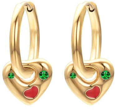 Vissen Herz Ohrringe Hängend Gold Ohrringe Damen Creolen Vergoldet Rot Grün Zirkonia Hypoallergene Modeschmuck